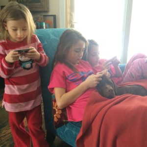Screen time is not restricted during snow days. Screen time = sanity for mom.